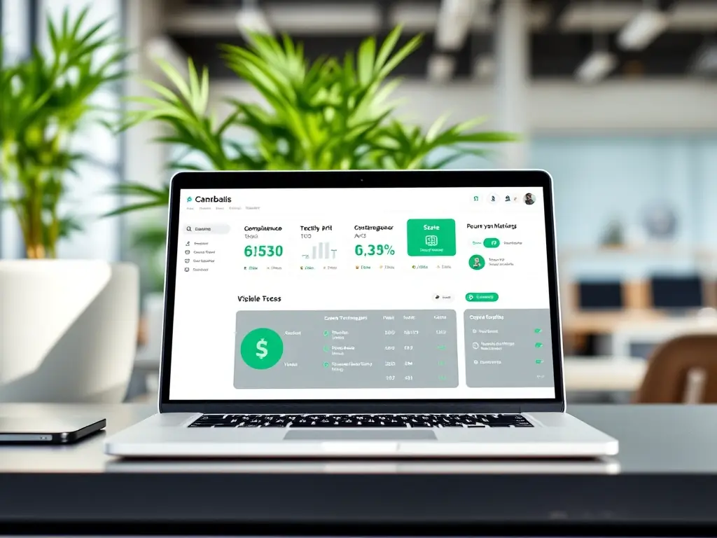 A payment processing dashboard tailored for the cannabis industry, featuring compliance tracking and secure transaction management tools.