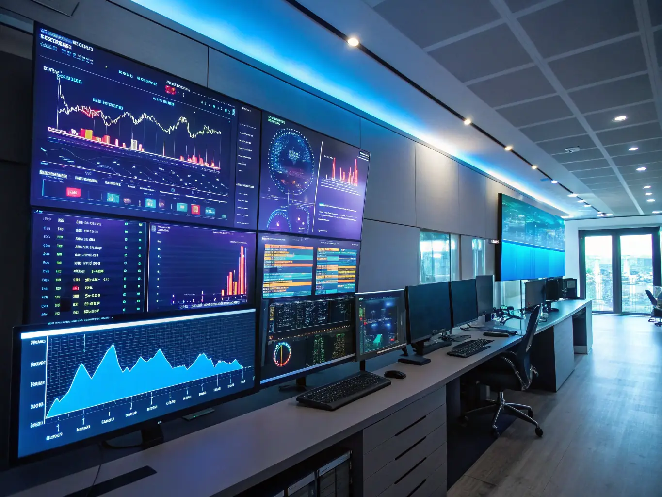 A dynamic dashboard displaying real-time transaction analytics, with graphs and charts illustrating improved processing times and efficiency, set against a professional backdrop.
